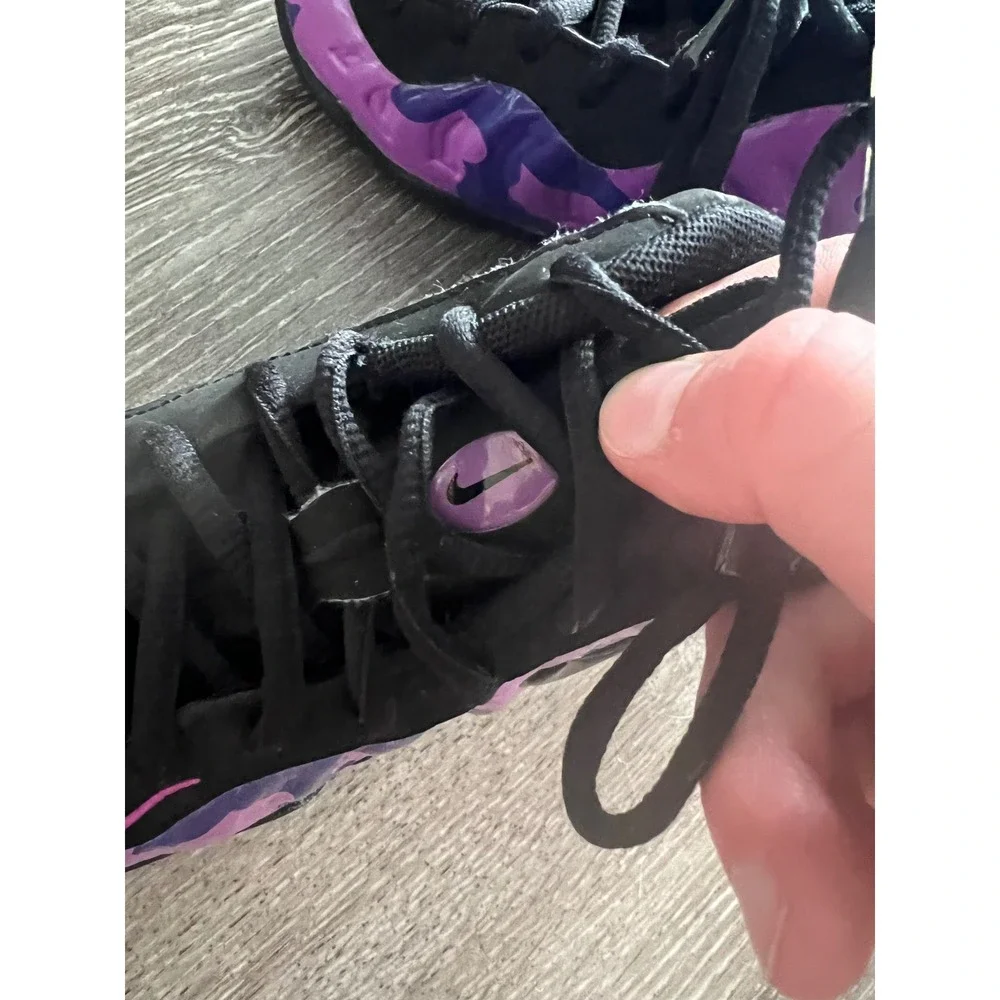 Nike Little Posite One Kids 11C Purple Camo Basketball Shoes 843755-012
